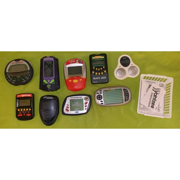 Collection of Handheld Gaming Consoles - Yahtzee, Uno, Pinball, and more! 
