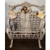 Image 5 : Decorative 70s Lattice Wrought Iron Handles Magazine Rack 12T w/ Assorted Dolls & More