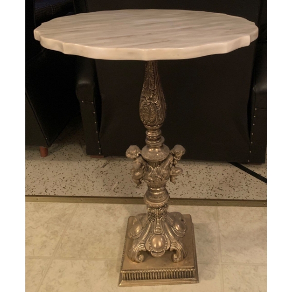 Stunning Solid Brass & Marble End Table 18x25 Cherubs 