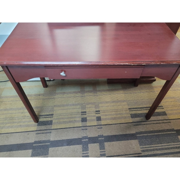 Rectangular Wooden Writing Desk with Single Drawer, Missing one handle
