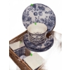 Image 3 : Blue and White Floral Ceramic Dinnerware Set, 9 Pieces