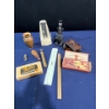 Image 1 : Vintage Items; Includes Cribbage Board, Metronome, Microscope, Satin/Velvet Nail Kit, and more