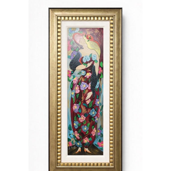 Linda Le Kinff Serigraph with acrylic painting on wood panel. Signed in pigment /150