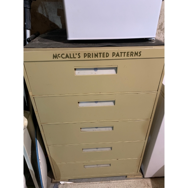 Metal McCalls Printed Patterns Storage Cabinet with Five Drawers