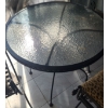 Image 2 : Garden Table 31" Diameter Top, 28 T and Four Metal Benches 23 W, 14 D, 24 T w/ Cushions