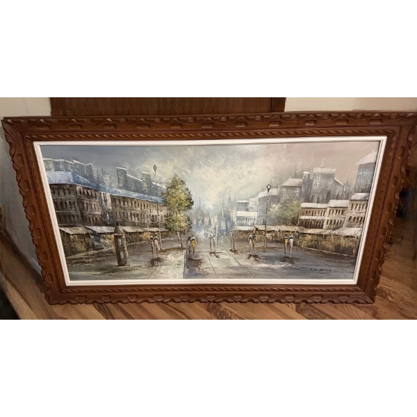 Large Painting of City Street, Artist: N. Stevem