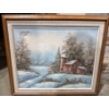 Image 1 : Framed Oil On Canvas Depicting Winter Landscape w/Barn Signed By J.Medina  30x24"tall
