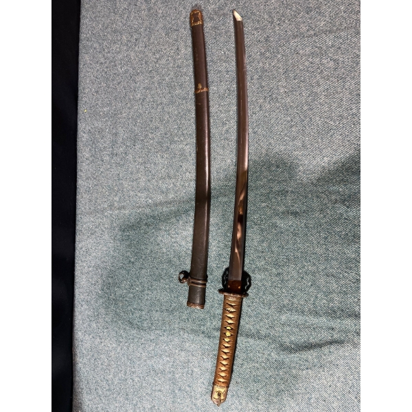 39" Brown Katana w/ Flower Detail & Rope Grip 