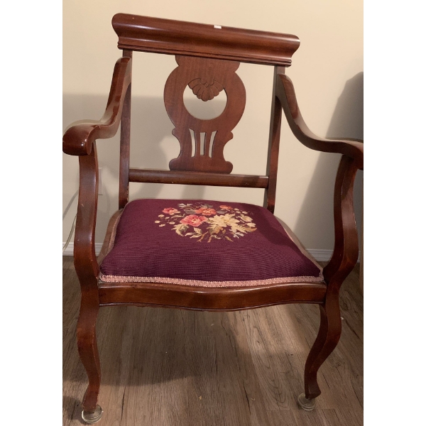 Wooden Chair w/ Lovely Floral Fabric Pattern - 24W, 23D, 37T