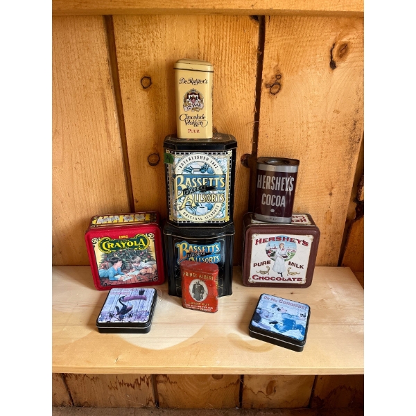 Collection Of tins Prince Albert Cigarette Tin and Hershey's To Name A Few 