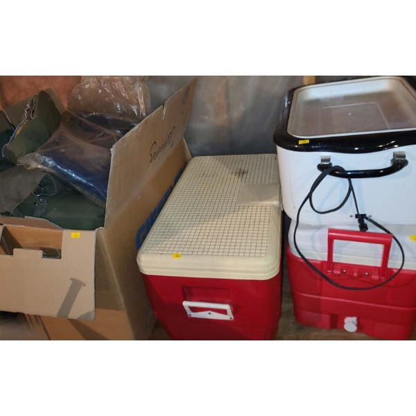 Camping Supplies: Sleeping Bag, Coolers: Igloo 21 W, 13 D, 14 T, Also: Hamilton Beach Roaster 