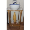 Image 1 : Antique Wash Basin & Wood Table 15 x 12 x 24T