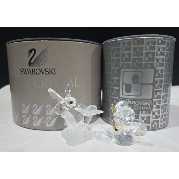 2 Swarovski Crystals Bumblebee (3"T) & Butterfly (2"T) In Original Boxes