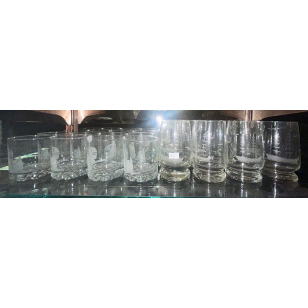 Nautical Themed Rocks Glasses Sailboats Assorted Volumes/Sizes