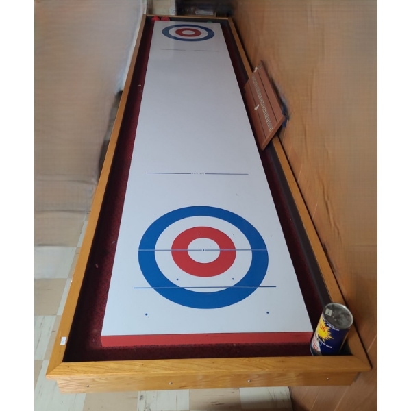 Vintage Home Made Shuffleboard Table 128 W, 33 D, 34 T and Scorekeeper Board