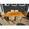 Image 1 : Quality & Chic Mid Century 9 Piece Teak w/ Tweed Upholstery Dining Set   
