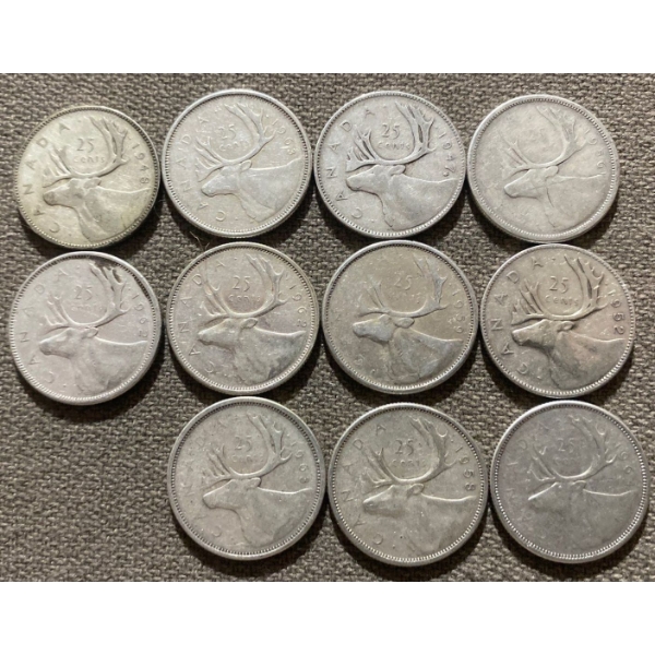 Canadian 25-cent Pieces 80% Silver 64.13 Grams