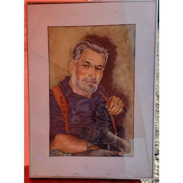 "Red Suspenders" Pastel by Elizabeth Schapansky (Some Damage to Matting/ Curling) 