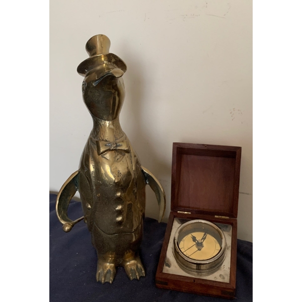Brass Penguin (11T) w/ Lovely Vintage Clock in a Box 