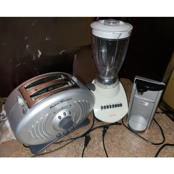 Small Appliances Including: Kenwood 2 Slice Radio Toaster, Sunbeam Blender and Cuisinart Can Opener