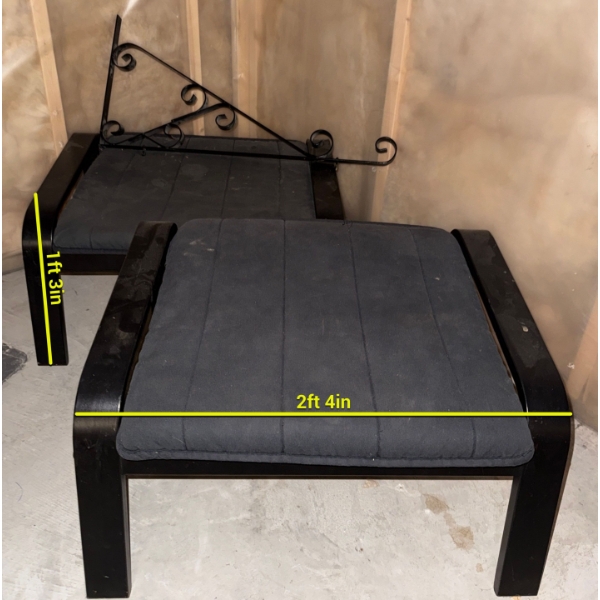 2 Upholstered Foot Stools w/ Mountable Plant Hanger 