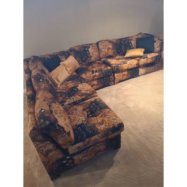 Vintage Sectional Sofa w/ Asian Pattern- L Shape Shown: 83 X 119 83, 33 D, 28 T