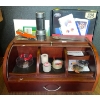 Image 2 : Desktop Necessities - Rollback Wood Desk Organizer w/ Assorted Stationary & More 
