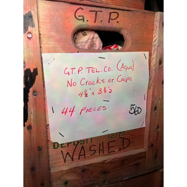 Vintage Insulators  g.t.p.tel.co aqua no cracks or chips 3 1/2×3 1/8 44 pieces in total washe