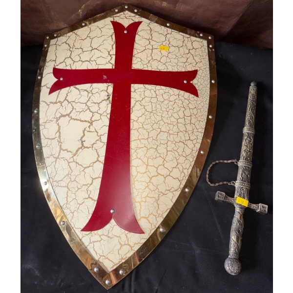 Knights Templar - Crusader Shield w/ Katana Sword in Sheath 42L