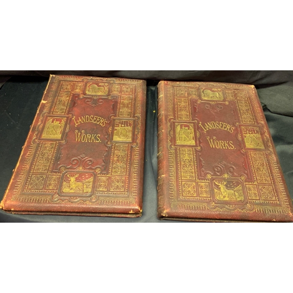 Antique 'Landseer's Works' Book Duo - Illustrated (Damaged Cover)