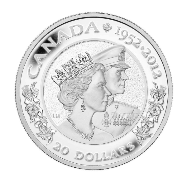 2012 $20 Queen's Diamond Jubilee (Double Effigy) - Pure Silver Coin