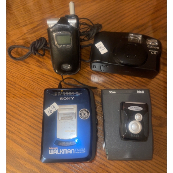 Sony Walkman Portable Cassette Player , GPS, Vintage Camera And Small Flip Phone