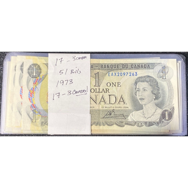 51 Canadian One Dollar Bills