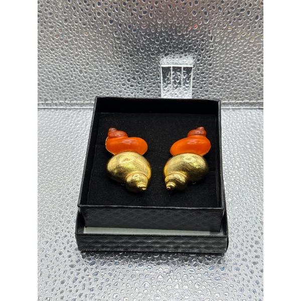 Christian Dior Coral with Gold Shell Clip-on Earrings