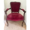 Image 1 : Red Velvet Upholstered Armchair with Carved Wooden Frame