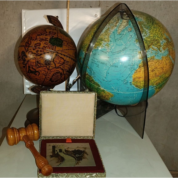 Two Vintage Globes Plus Collectible Decor  20"tallest Globe