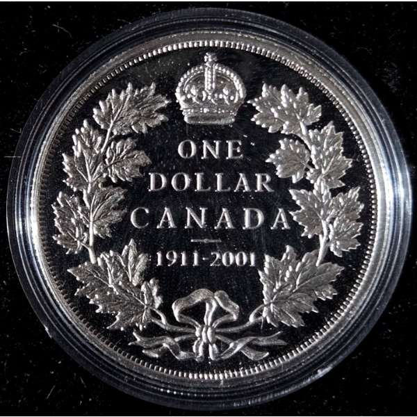 2001 $1 Striking of Canada's 1911 Silver Dollar, 90th Anniversary - 92.5% Sterling Silver Dollar
