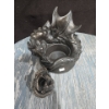 Image 5 : Heavy Bronze Toned Mother Dragon + Baby Dragon Candle Holders 10" Diameter 9" Tall