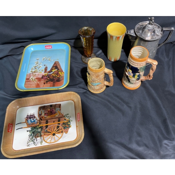 Coke Serving Trays, Steins, and Tea Ware
