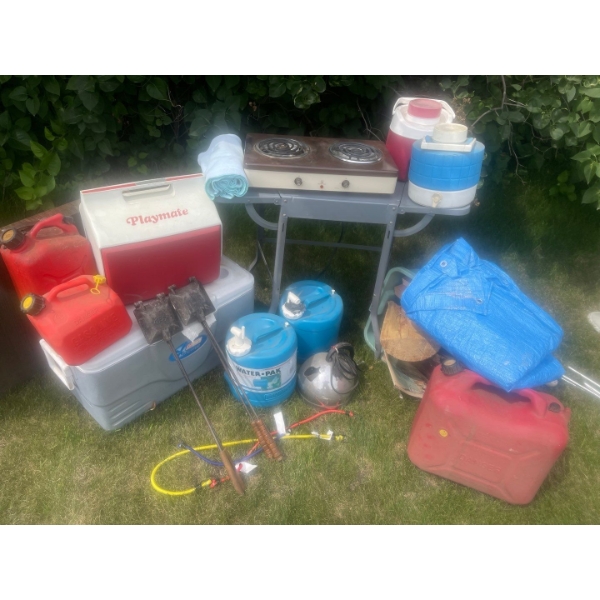 Ultimate Camping Pack - Coolers, Water Jugs, Thermos Jugs, Tables, Gas Cans, Stove
