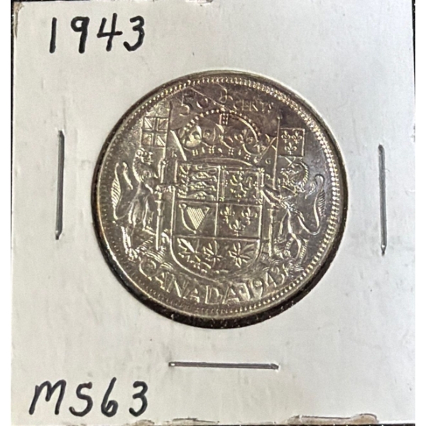 1943 MS63 Canadian Half Dollar 80% Silver