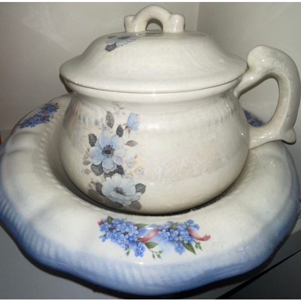Decorative Antique Wash Basin w/ Spill Plate - Ceramic Hand Painted