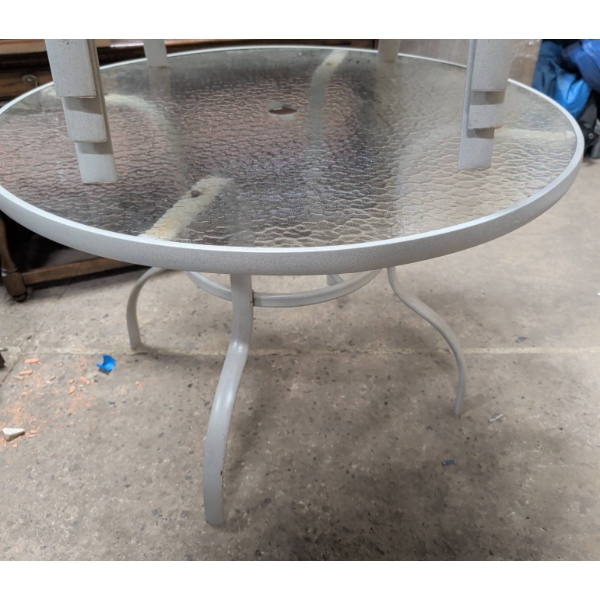 Outdoor Patio Set with Circular Glass Table and 3 Stackable Chairs