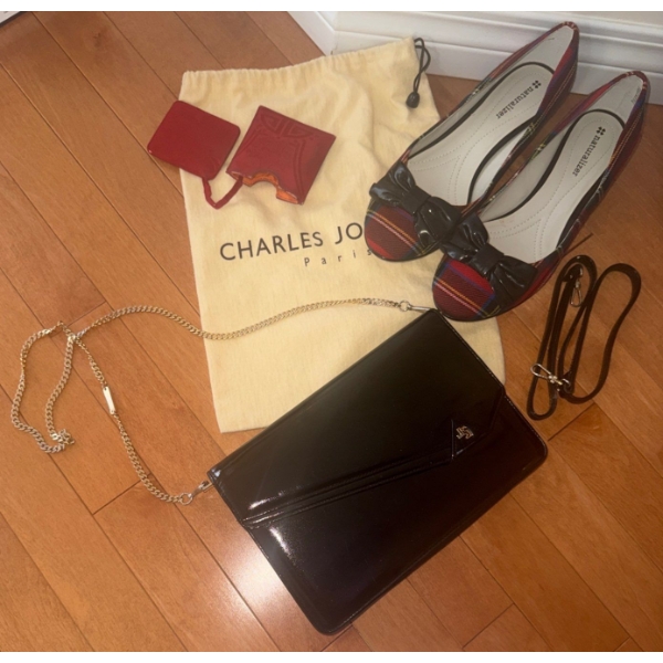 Naturalizer Casual Plaid Flats Footware Size 7.5 w/ Patent Leather Vintage Handbag 