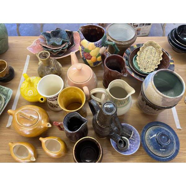 variety of ashtrays vases