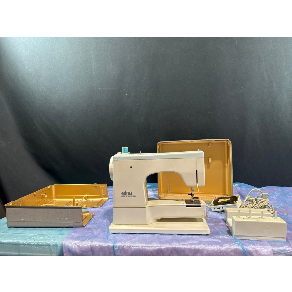 Vintage Elna Sewing Machine with Case, Foot Pedal and Spare Parts - Works