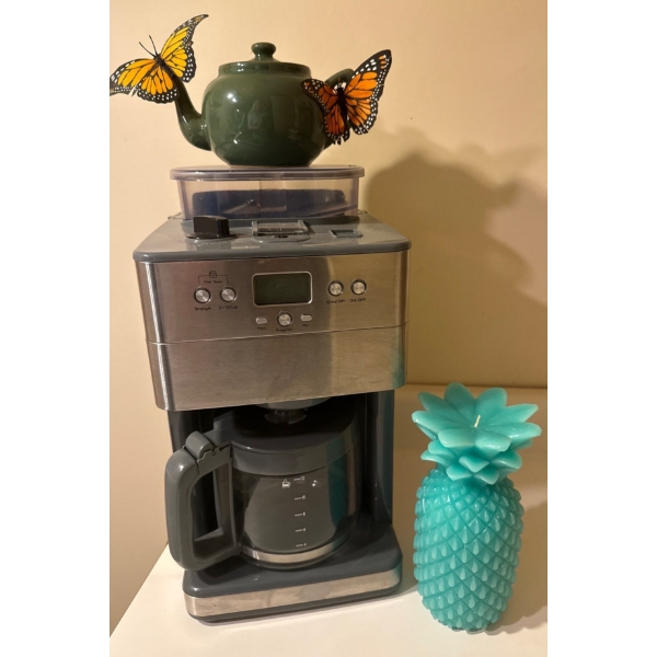 Cozy Home Comforts - Tea Pot Stainless Steel Coffee Pot W/ Pinapple Aroma Therapy Candle