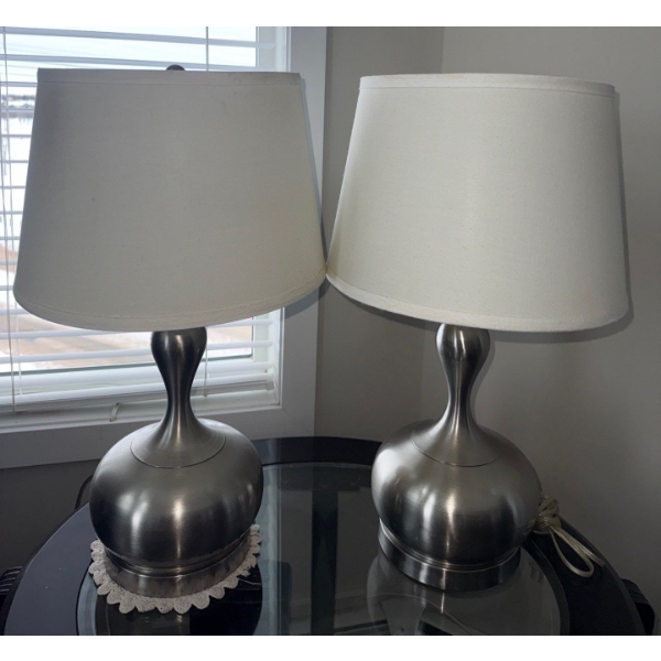Elegant Empire Table Lamps w/ Brushed Nickle Base & Contemporary Shade(2) 23T