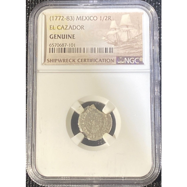 1772-83 Shipwrecked El Cazador Genuine Mexican 1/2 Real Silver Coin 