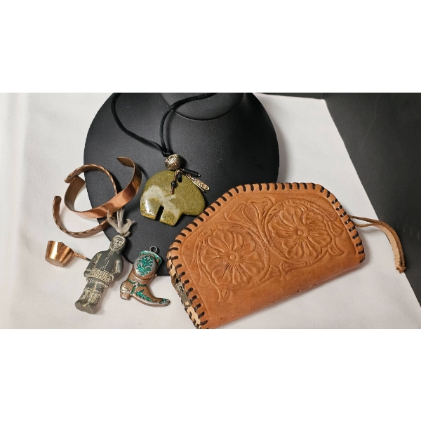 Jewelry and Accessories Including Leather Wallet, Necklaces, and Bracelets